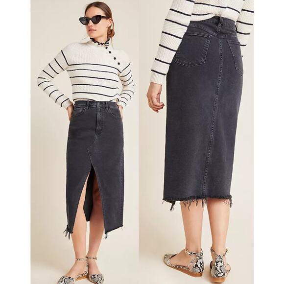 3x1 N.Y.C Elizabella High Waisted Frayed Denim Pencil Skirt Gray Women's Size 6 - Picture 1 of 5